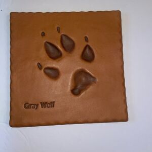 Prairie Fire Pottery Wolf Paw Track Vintage Red Clay Terra Cotta Art Tile 6”